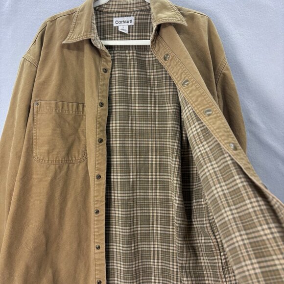 Carhartt Jacket Men’s Large Tall Flannel Lined Brown Snap Up‎ Vintage Workwear - Picture 3 of 10